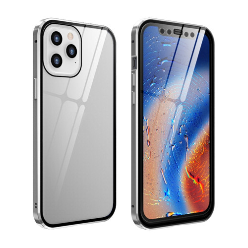 Fusion360 iPhone 12 / 12 Pro Double Sides Tempered Glass Magnetic Adsorption Metal Frame HD Screen Case - Silver